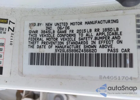 2006 Pontiac Vibe z USA, uszkodzony, nr VIN 5Y2SL65896Z456620